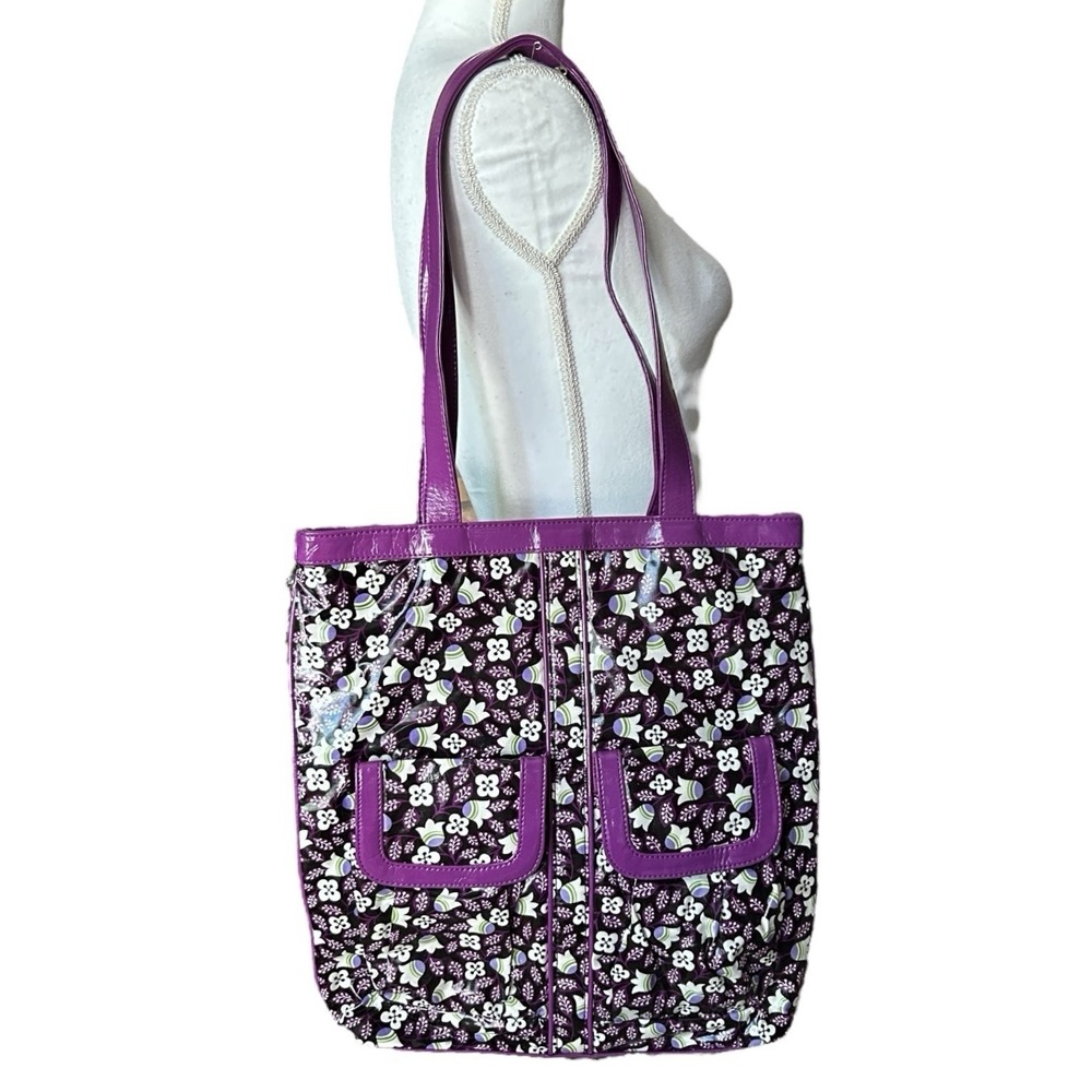 VERA BRADLEY FRILL Plum Petals Purple Tote Bag Coated Cotton Floral Carry All